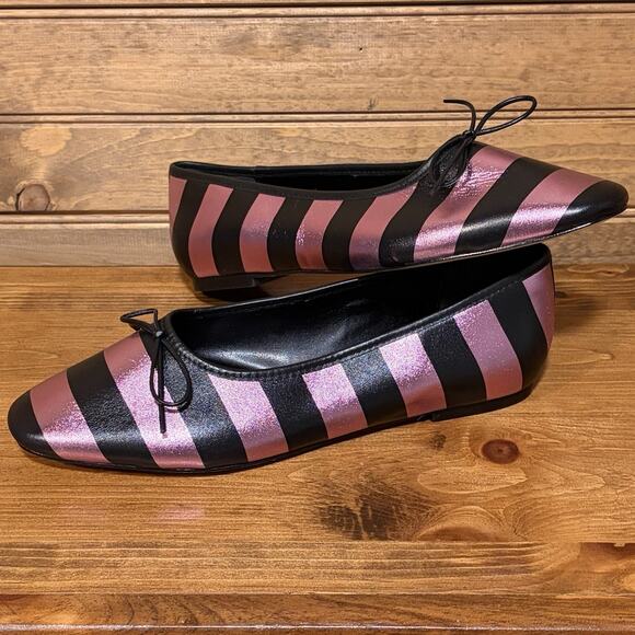 Anthropologie Shoes - Anthropologie Maeve Leather Square Toe Ballet Flats Pink Black Stripe Size 8